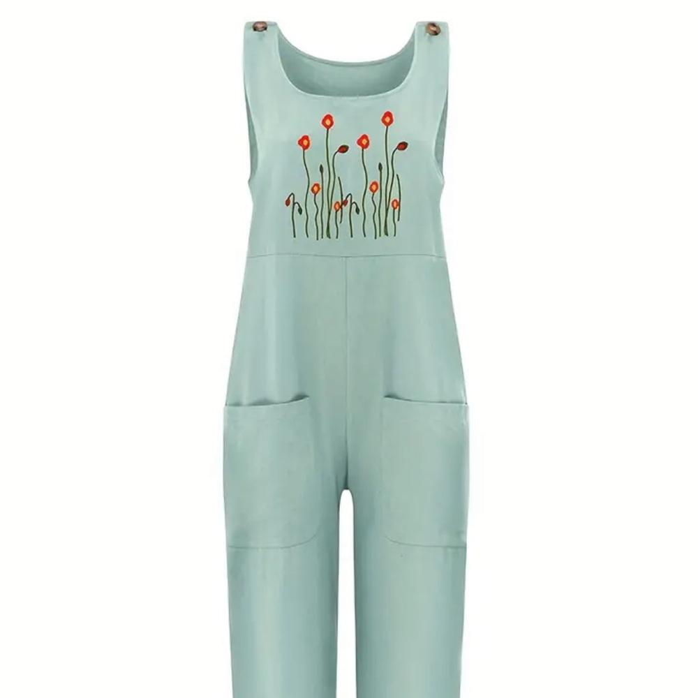 NEW GREEN LINEN ROMPER SIZE MEDIUM - Picture 5 of 9
